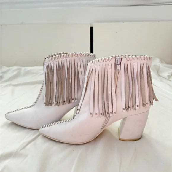 Jeffrey Campbell White Fringe Ankle Booties - Picture 2 of 7